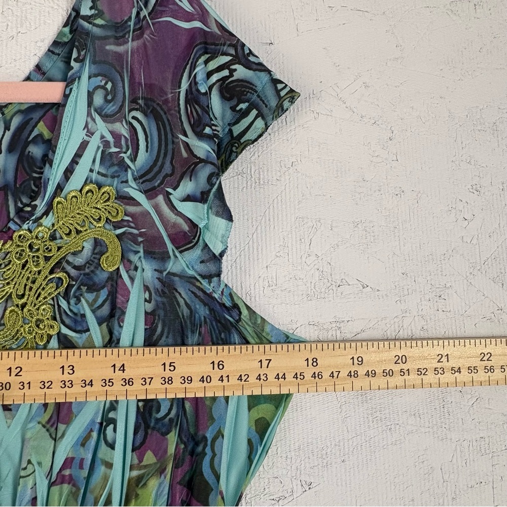 Apt. 9 Multicolor Print Green Lace Babydoll Women's Dress Medium Y2K Fairycore - Picture 5 of 6